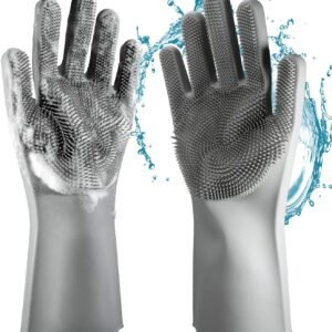 Reusable Silicone Magic Washing Gloves Pair with Scrubber for Kitchen,